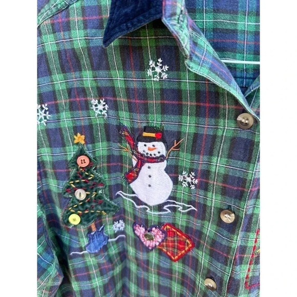 Casey & Max Christmas Plaid Long Sleeve Embroidered Button Up Shirt Size Large - Picture 6 of 6